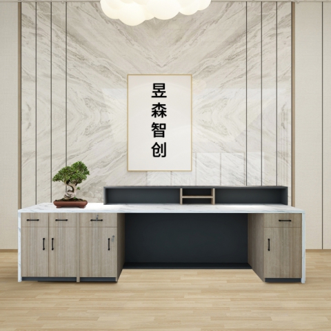 勝芳前臺接待桌 簡約前臺接待臺 大理石紋 高端大氣培訓(xùn)吧臺 咨詢臺 公司前臺桌 支持定制柜臺 收銀臺 可定制LOGO 尺寸支持定制 昱森智創(chuàng)辦公家具批發(fā)