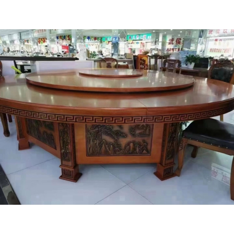 勝芳餐桌椅 酒店桌 圓桌 轉(zhuǎn)盤(pán)桌 實(shí)木旋轉(zhuǎn)大餐臺(tái) 火鍋?zhàn)?巖板圓桌 木質(zhì)家具 餐廳家具中式家具 金盾家具