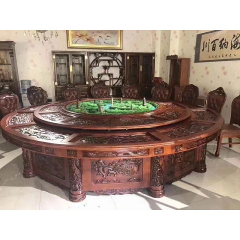 勝芳餐桌椅 酒店桌 圓桌 轉(zhuǎn)盤(pán)桌 實(shí)木旋轉(zhuǎn)大餐臺(tái) 火鍋?zhàn)?巖板圓桌 木質(zhì)家具 餐廳家具中式家具 金盾家具