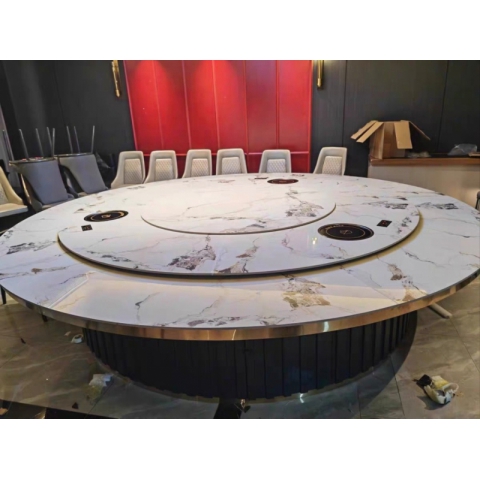 勝芳酒店家具批發(fā) 巖板火鍋?zhàn)?電動(dòng)大圓桌 家用餐桌 酒店電動(dòng)大圓桌 巖板餐桌  鑫尚誠(chéng)酒店家具